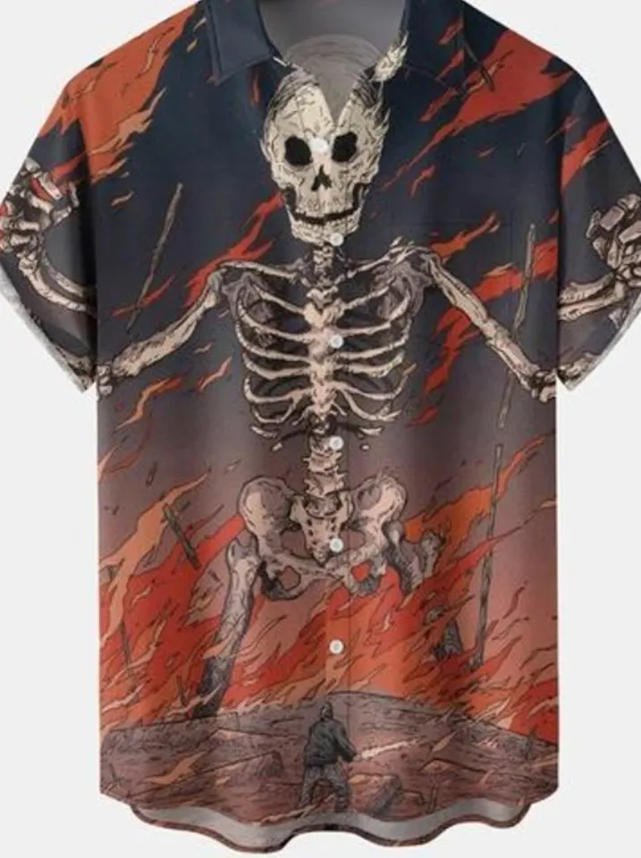 Halloween Print Short Sleeve Hawaiian Shirt