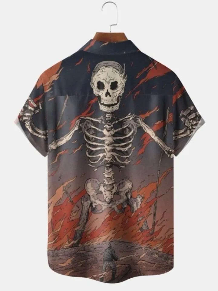 Halloween Print Short Sleeve Hawaiian Shirt
