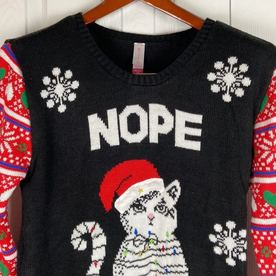 No Boundaries ugly Christmas cat sweater tunic womens XXL