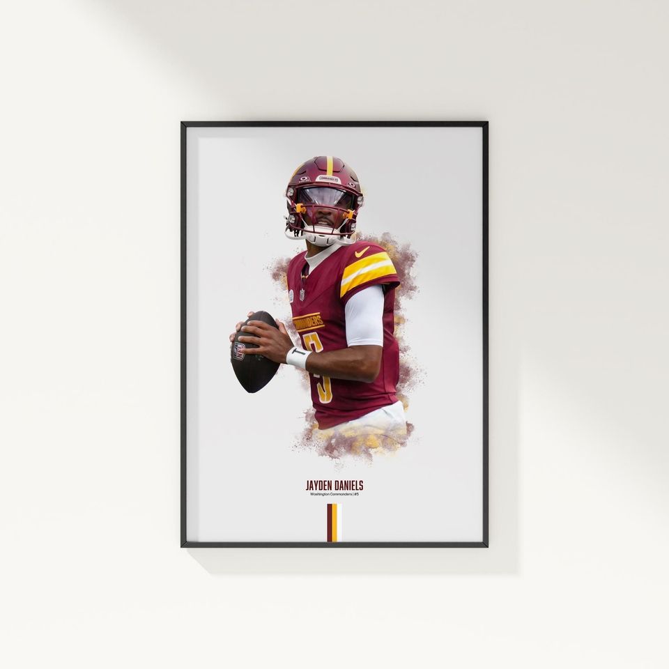 Jayden Daniels Washington Commanders Vertical Football Poster Wall Art