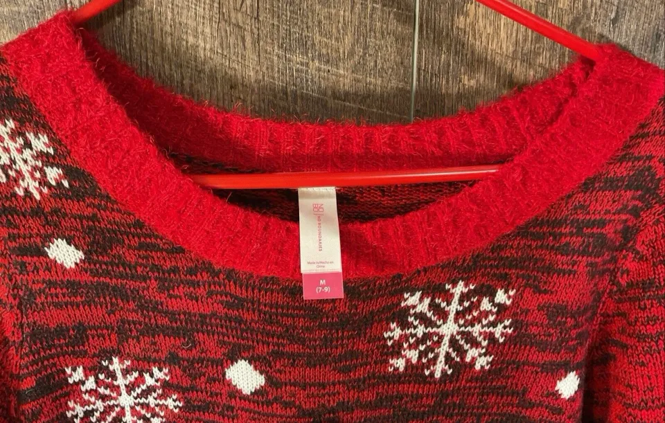 No Boundaries Ugly Christmas Sweater- Penguin in Scarf  Hat  Snowflakes-