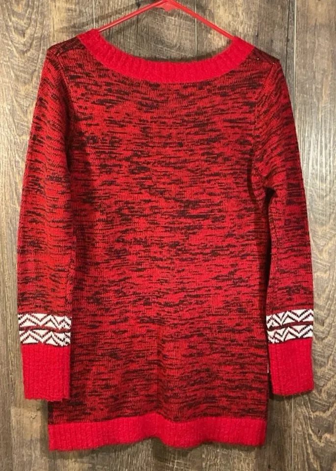 No Boundaries Ugly Christmas Sweater- Penguin in Scarf  Hat  Snowflakes-