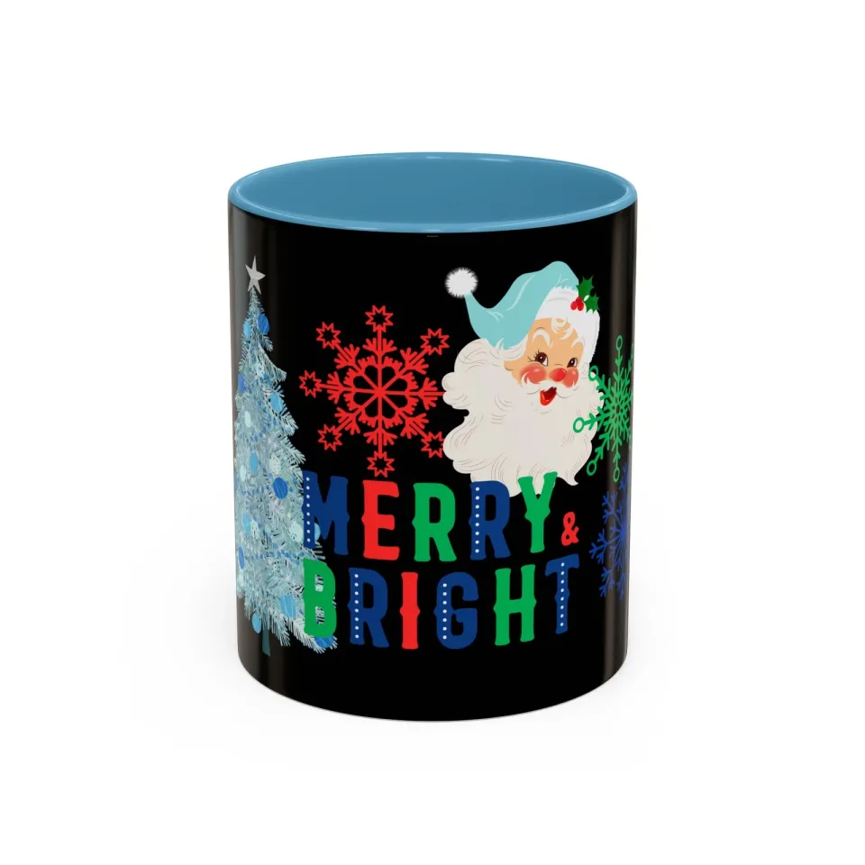 Accent Coffee Mug, Retro Santa Blue Merry Xmas Holiday Cheer Cup, Festive