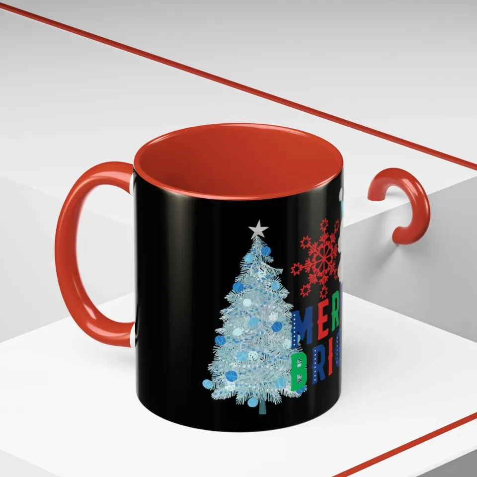 Accent Coffee Mug, Retro Santa Blue Merry Xmas Holiday Cheer Cup, Festive