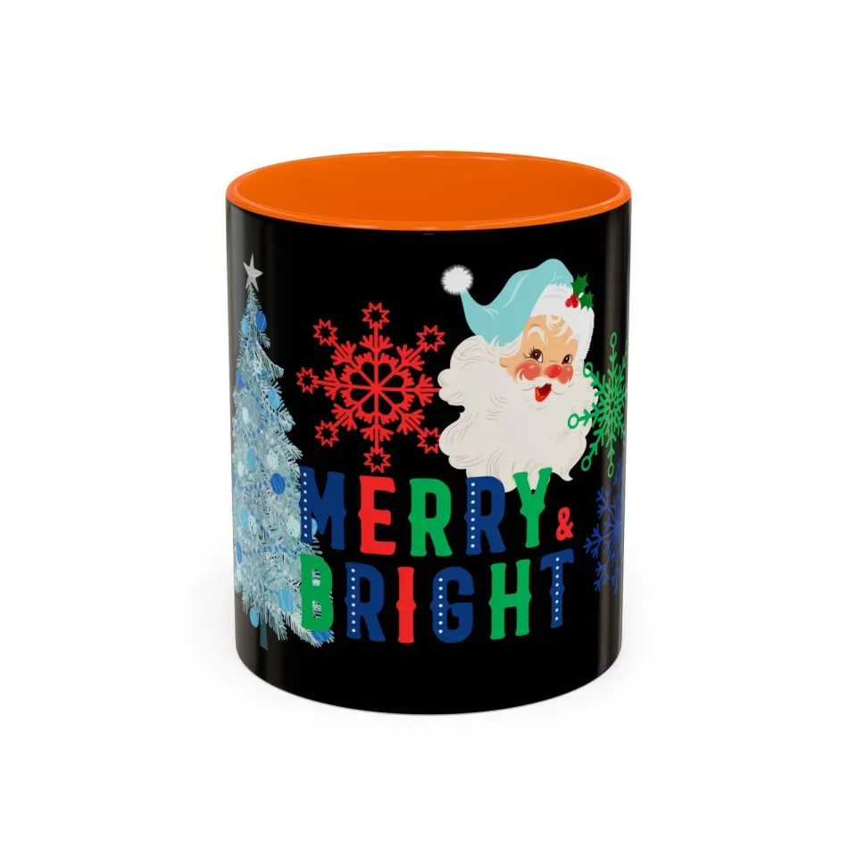Accent Coffee Mug, Retro Santa Blue Merry Xmas Holiday Cheer Cup, Festive