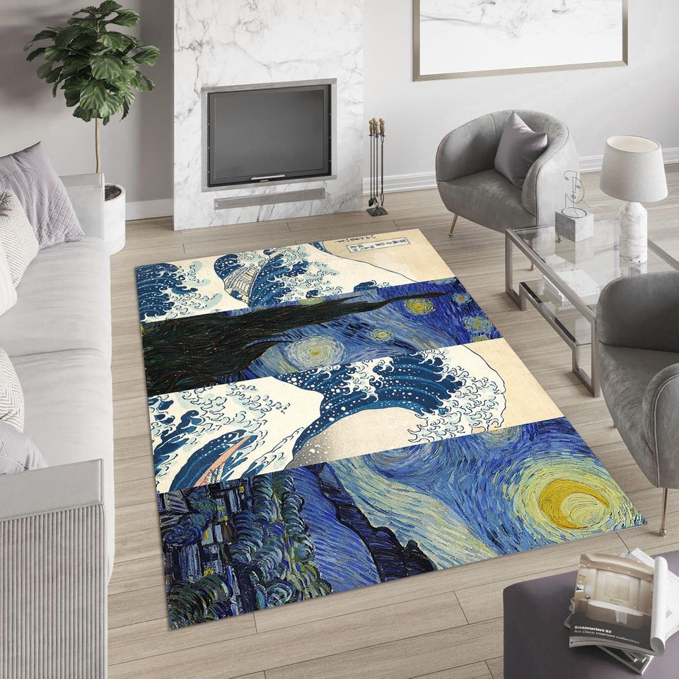 Starry Night Rug: Van Gogh Painting, Bedroom Living Decor