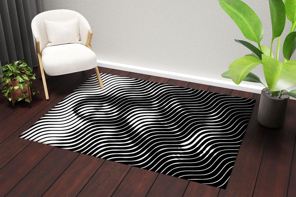 Optical Illusion Vortex Rug: 3D Black and White Floor Mat