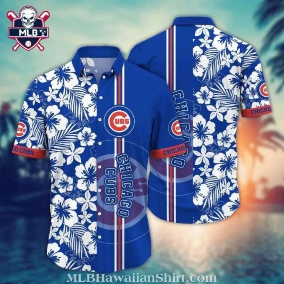 Serene White Floral – Chicago Cubs Tropical Hawaiian Shirt