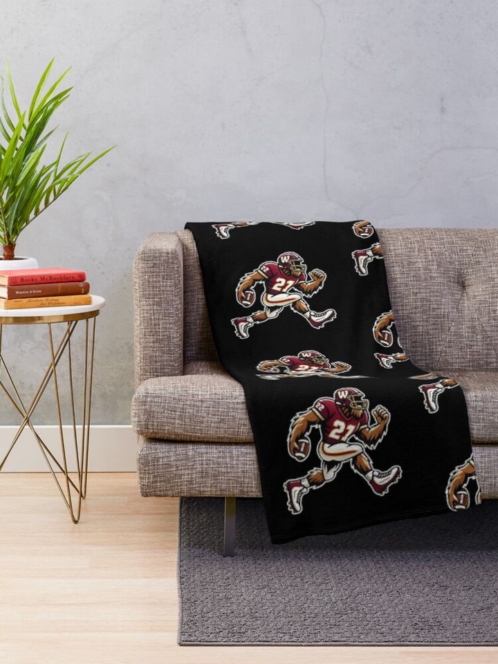 Bigfoot Football Art for Washington Commanders Throw Blanket