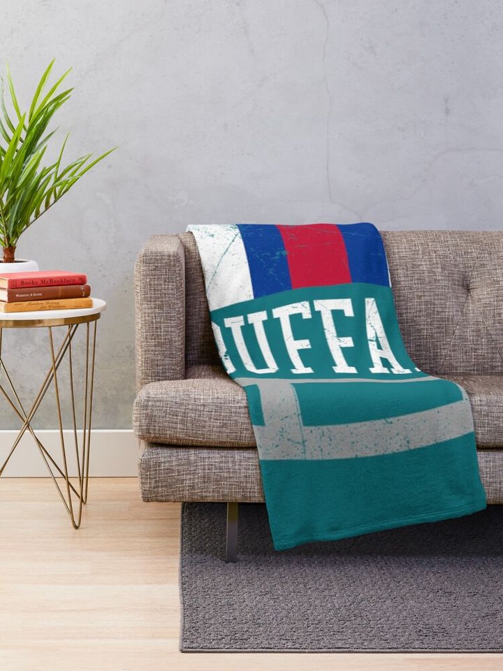 Buffalo Retro Helmet - Blue   Throw Blanket