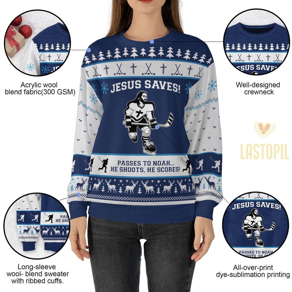 Jesus Saves Hockey Christmas Ugly Sweater Canada Hockey Sweatshirt