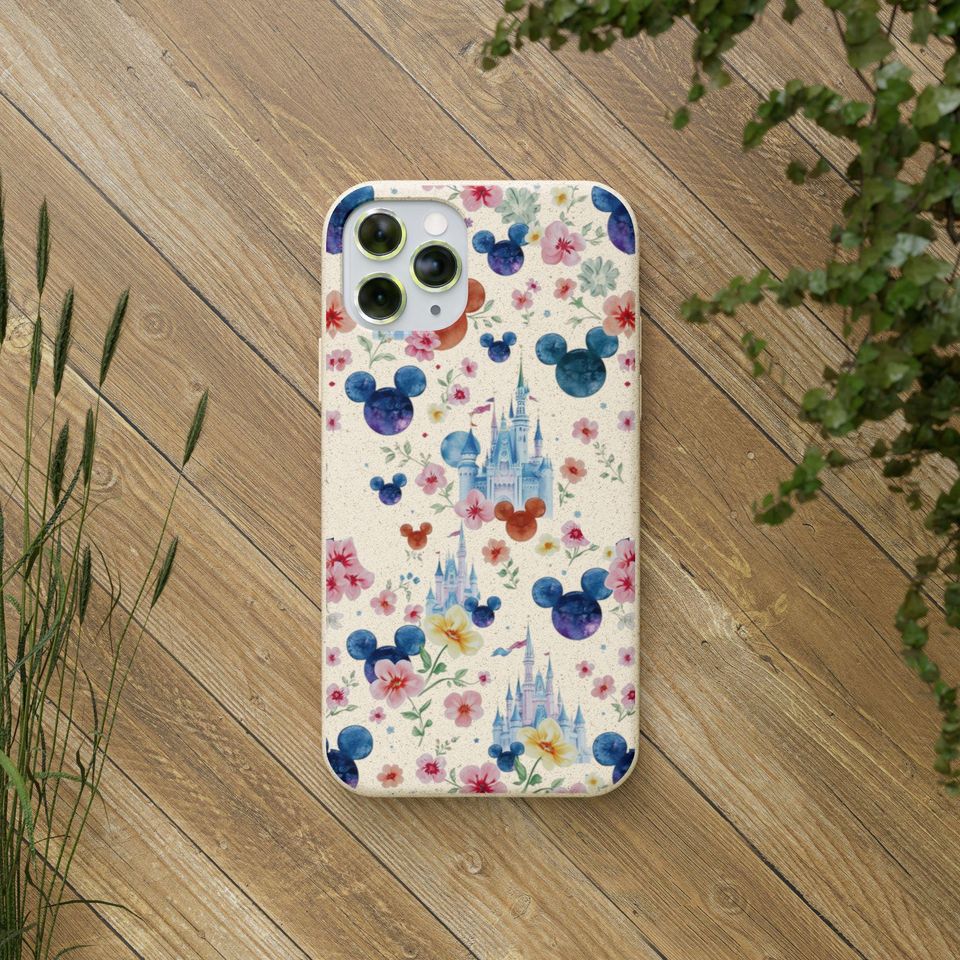 Biodegradable Phone Case, Eco-Friendly Mickey Mouse Floral Phone Case