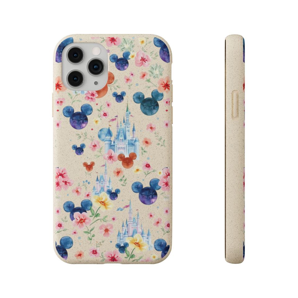 Biodegradable Phone Case, Eco-Friendly Mickey Mouse Floral Phone Case