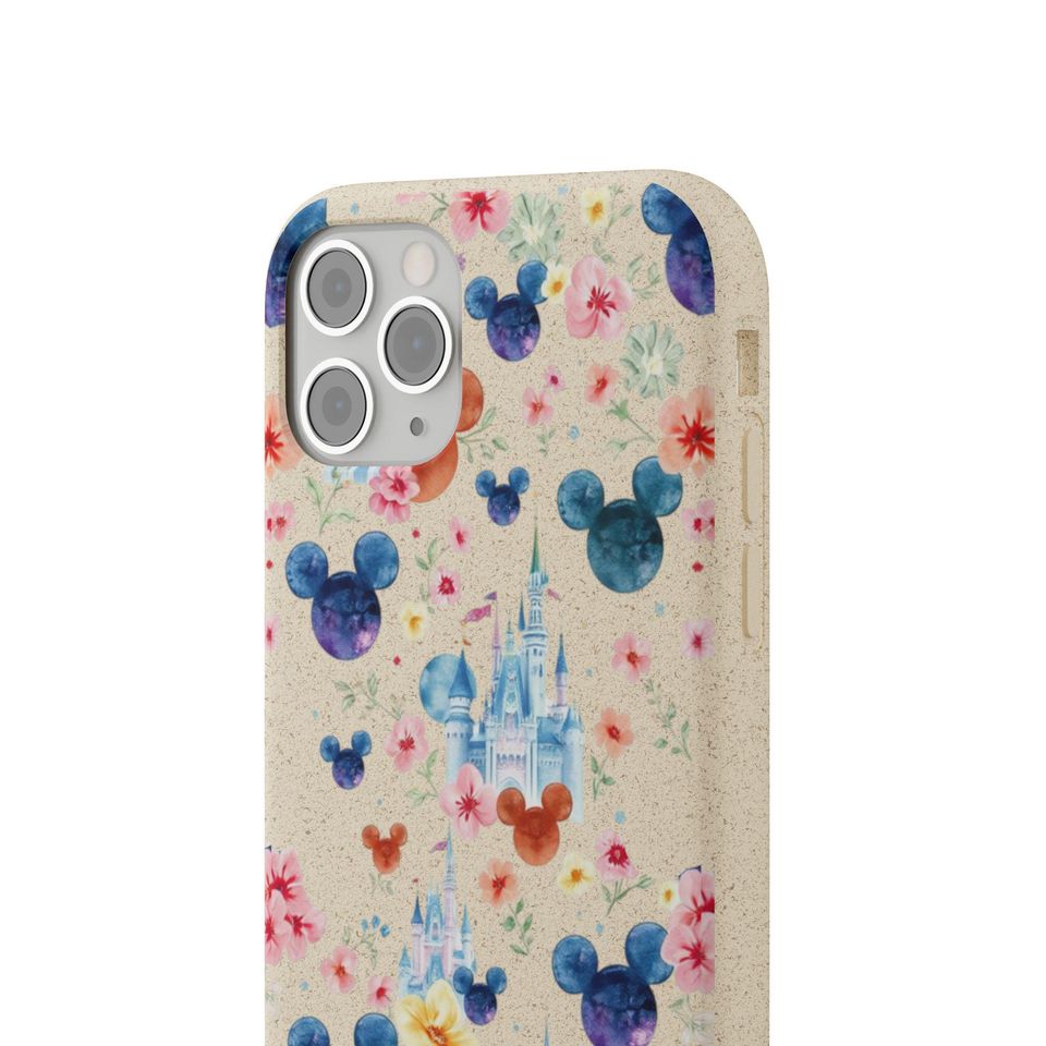 Biodegradable Phone Case, Eco-Friendly Mickey Mouse Floral Phone Case
