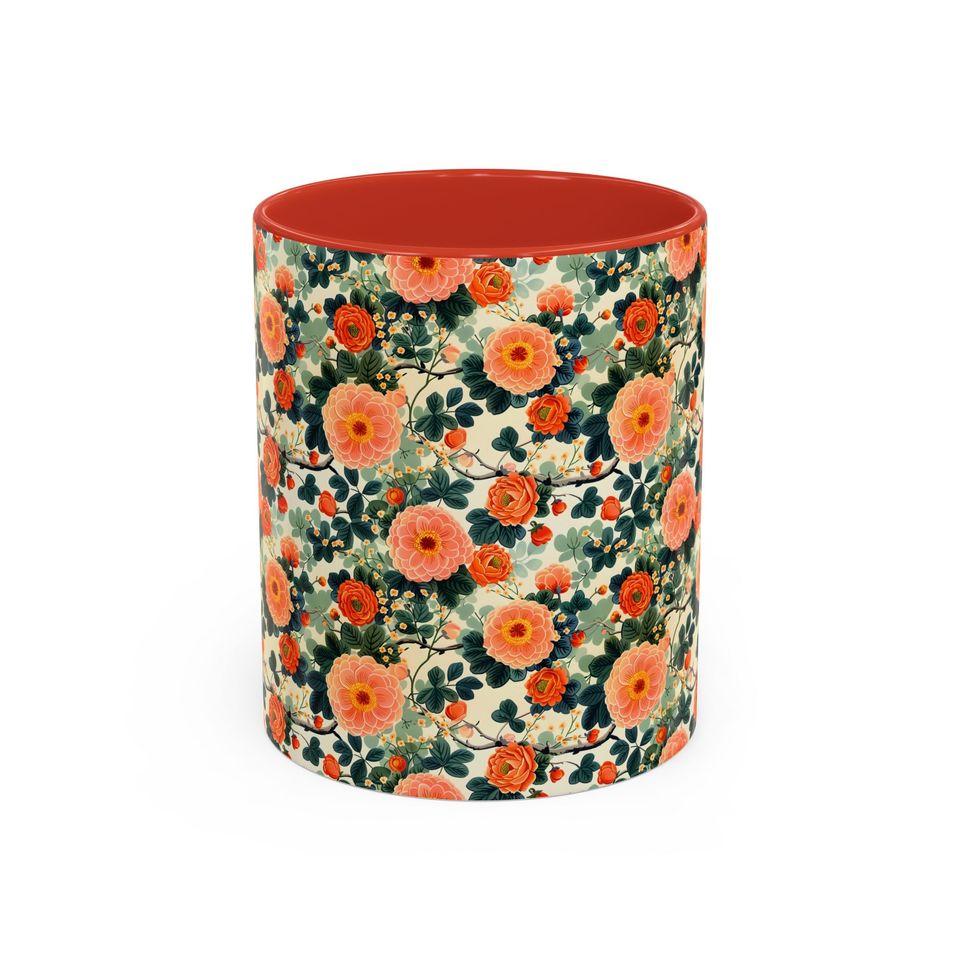 Floral Ceramic Coffee Mug, 11oz Hand-Painted Fruit Pattern Mug