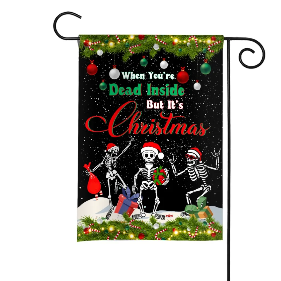 Skeleton Merry Christmas Flag, When You're Dead Inside But It's Christmas Flag