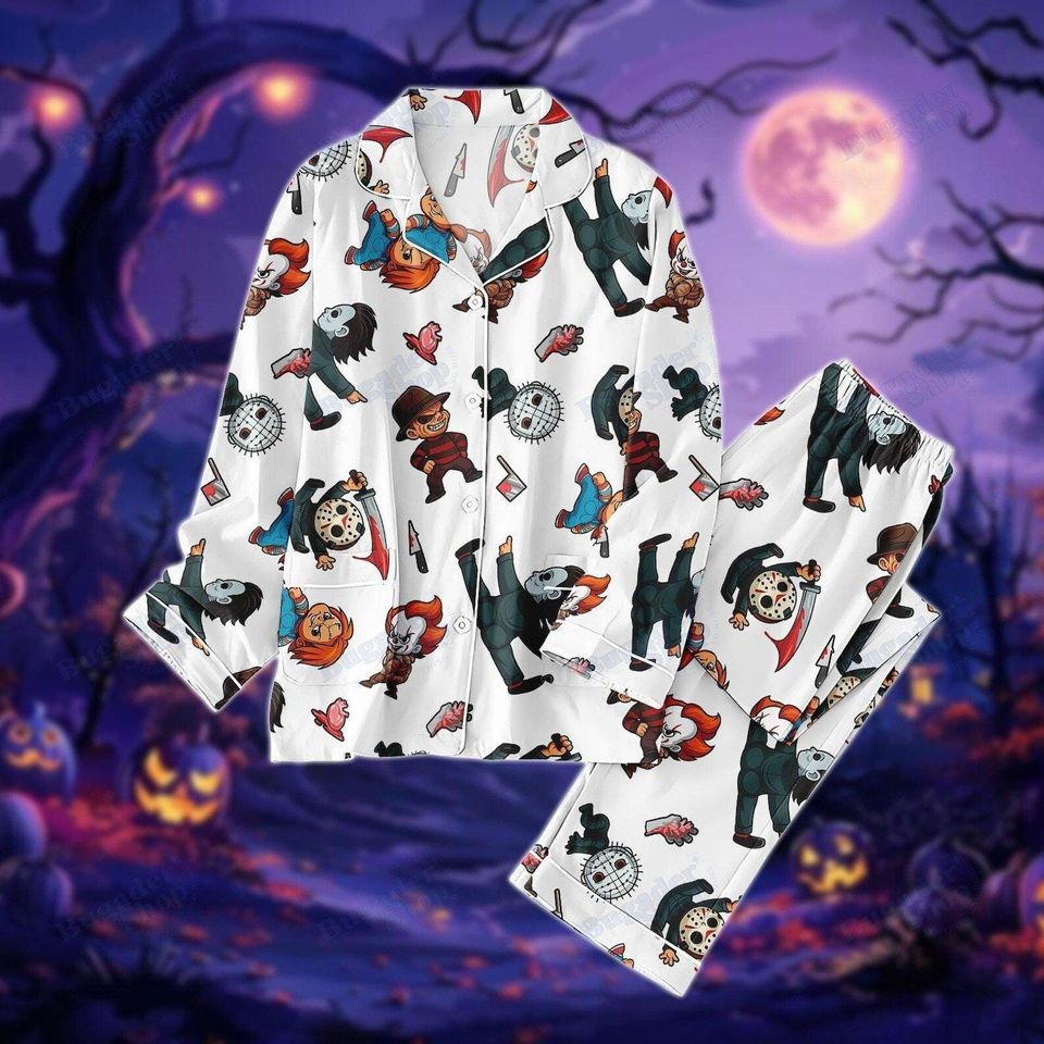 Halloween Horror Characters Pajama Set | Freddy, Jason & Chucky-Inspired Horror Movie Sleepwear | Spooky PJs