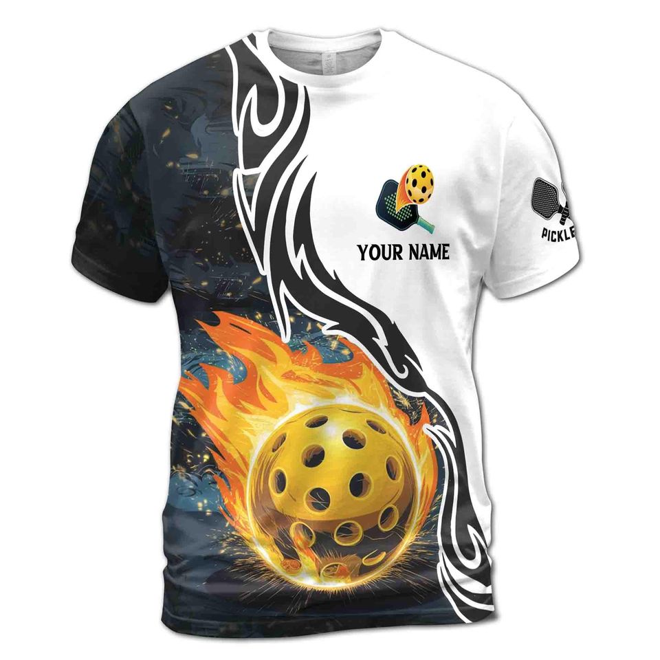 Customized Name Team Pickleball On Fire Men's T-shirt