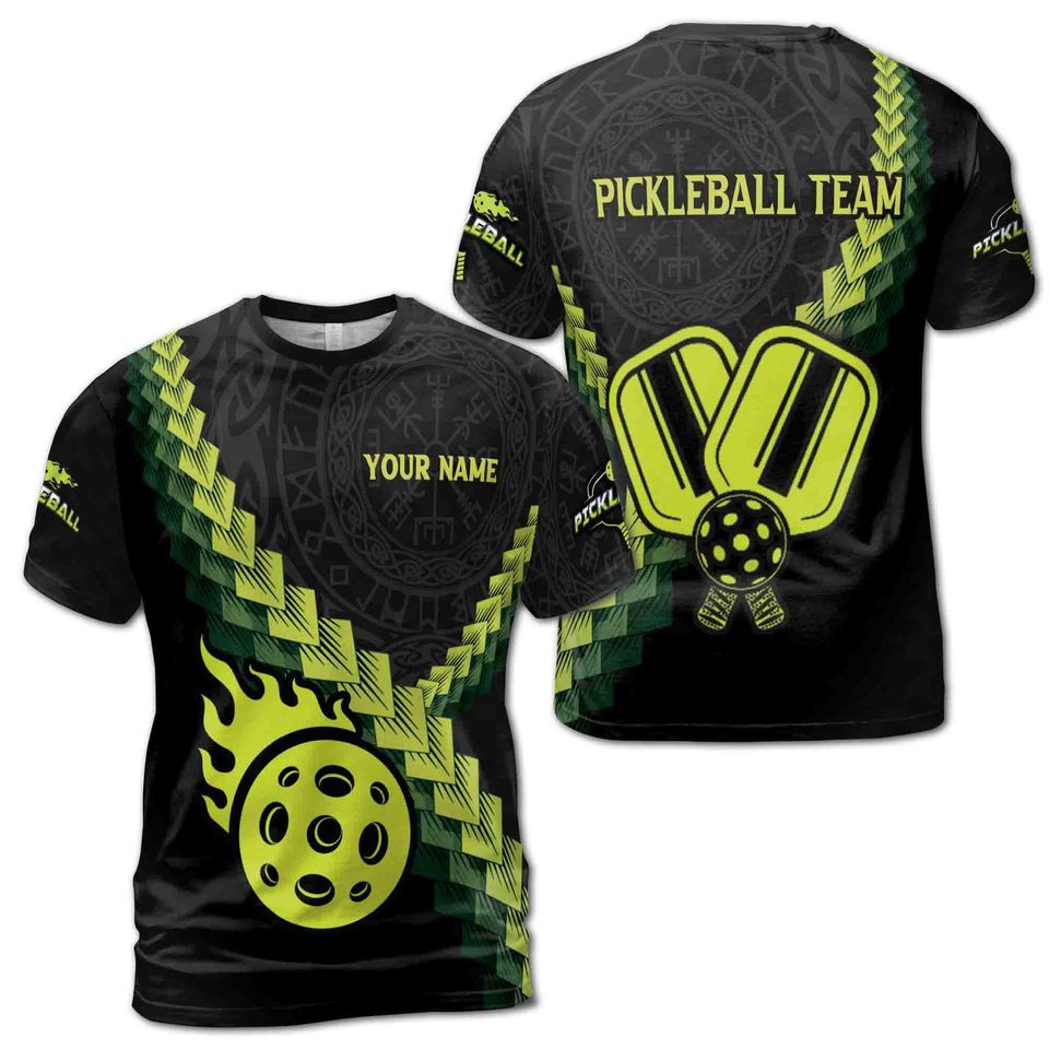 Personalized Name Team Viking Pattern Pickleball Lover 3D T-Shirt