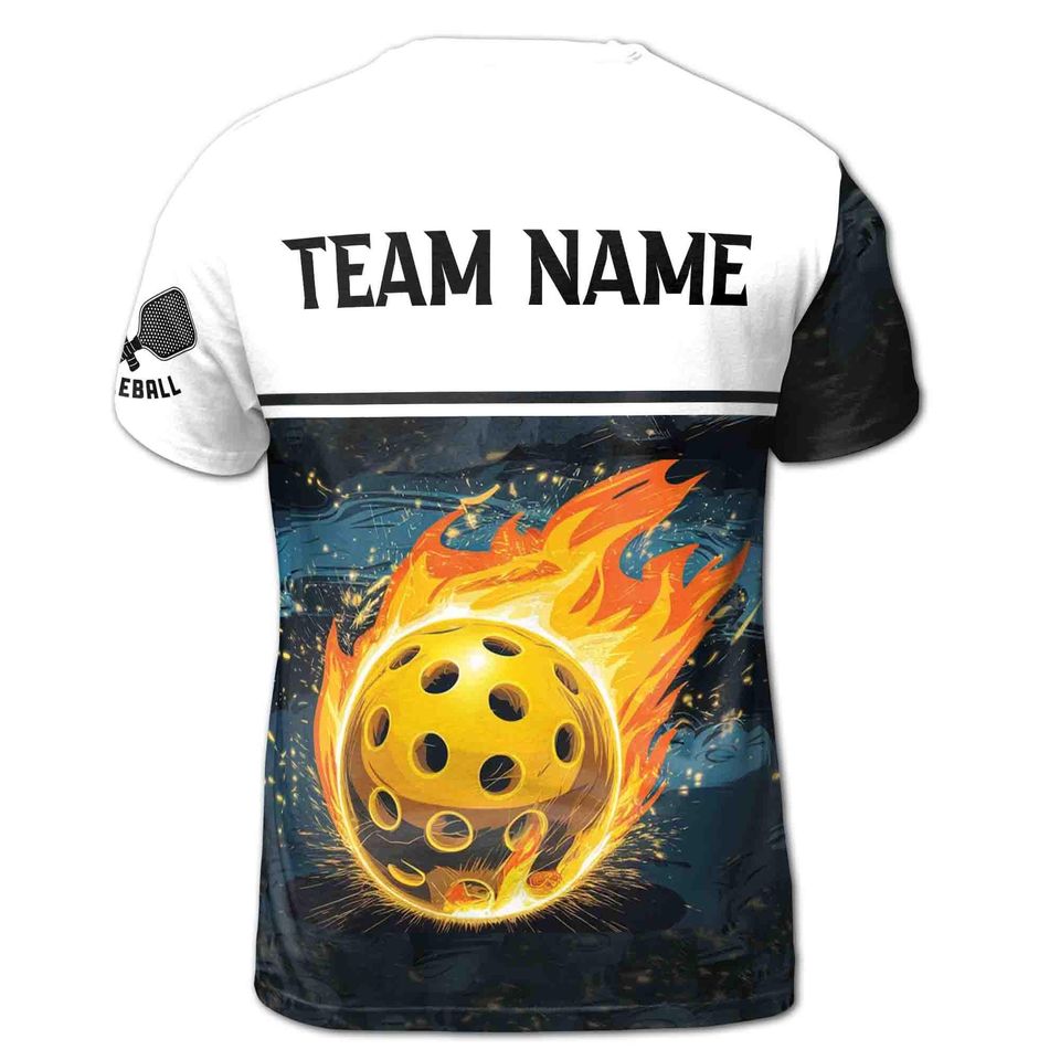 Customized Name Team Pickleball On Fire Men's T-shirt