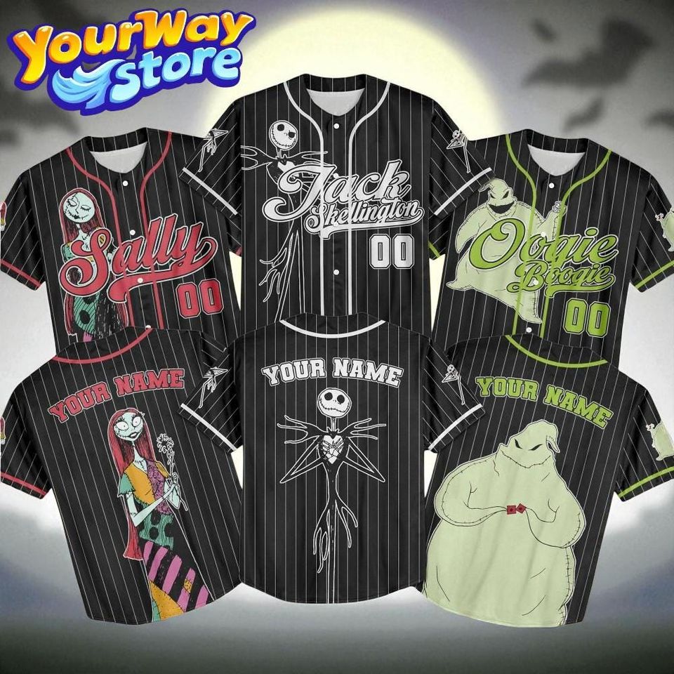 Halloween Jack Skellington Baseball Jersey  Nightmare Before Christmas Oogie Boogie Sally Shirt