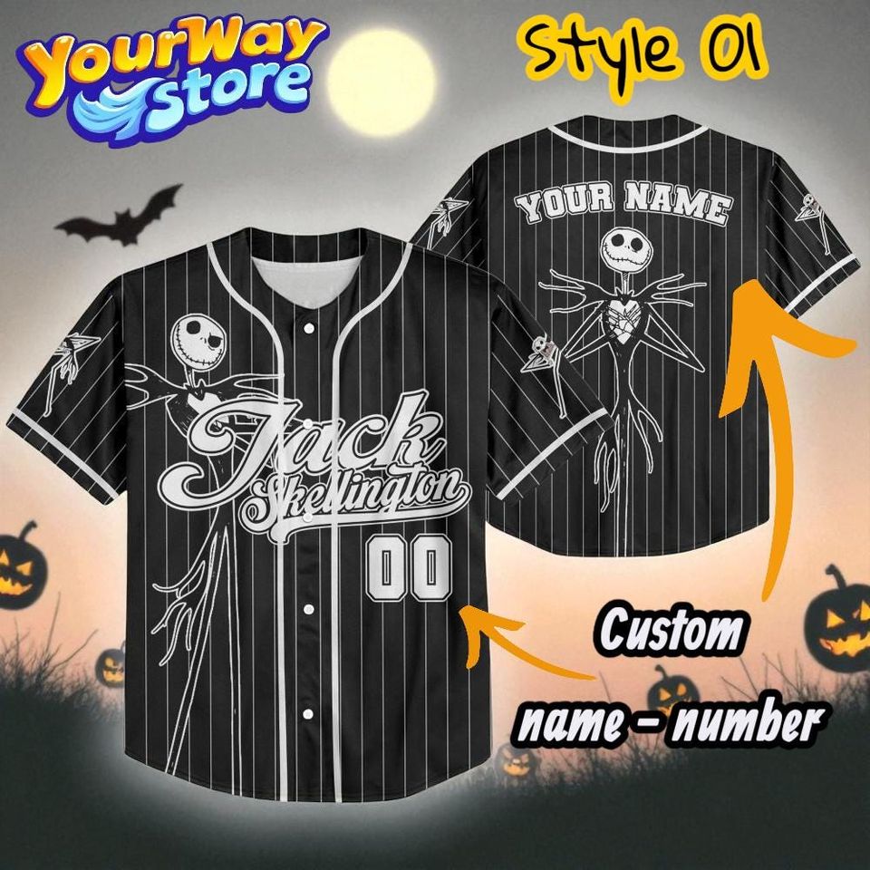 Halloween Jack Skellington Baseball Jersey  Nightmare Before Christmas Oogie Boogie Sally Shirt