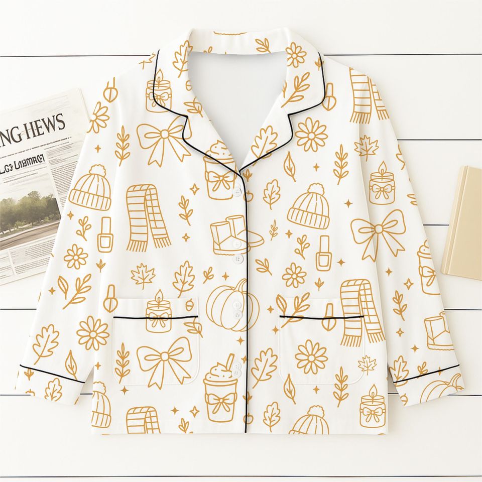 Cozy Fall Pajamas Set with Autumn Pattern