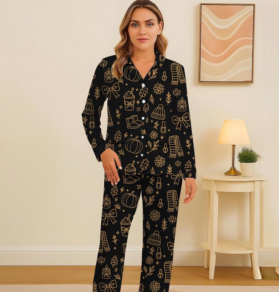 Cozy Fall Pajamas Set with Autumn Pattern