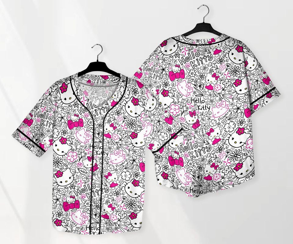 Hello Kitty Baseball Jersey Shirt Tropical Kitty Cat Family Tee