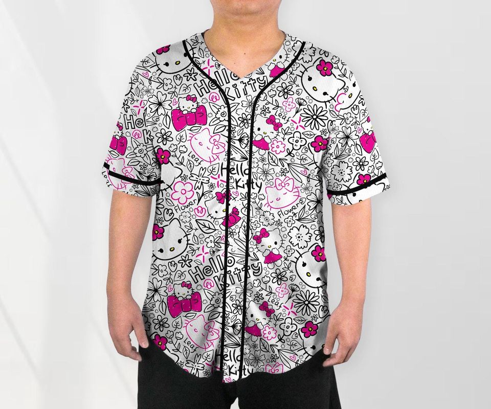 Hello Kitty Baseball Jersey Shirt Tropical Kitty Cat Family Tee