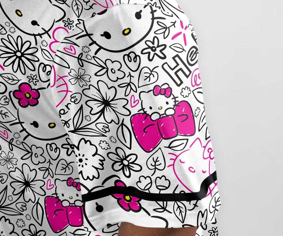 Hello Kitty Baseball Jersey Shirt Tropical Kitty Cat Family Tee