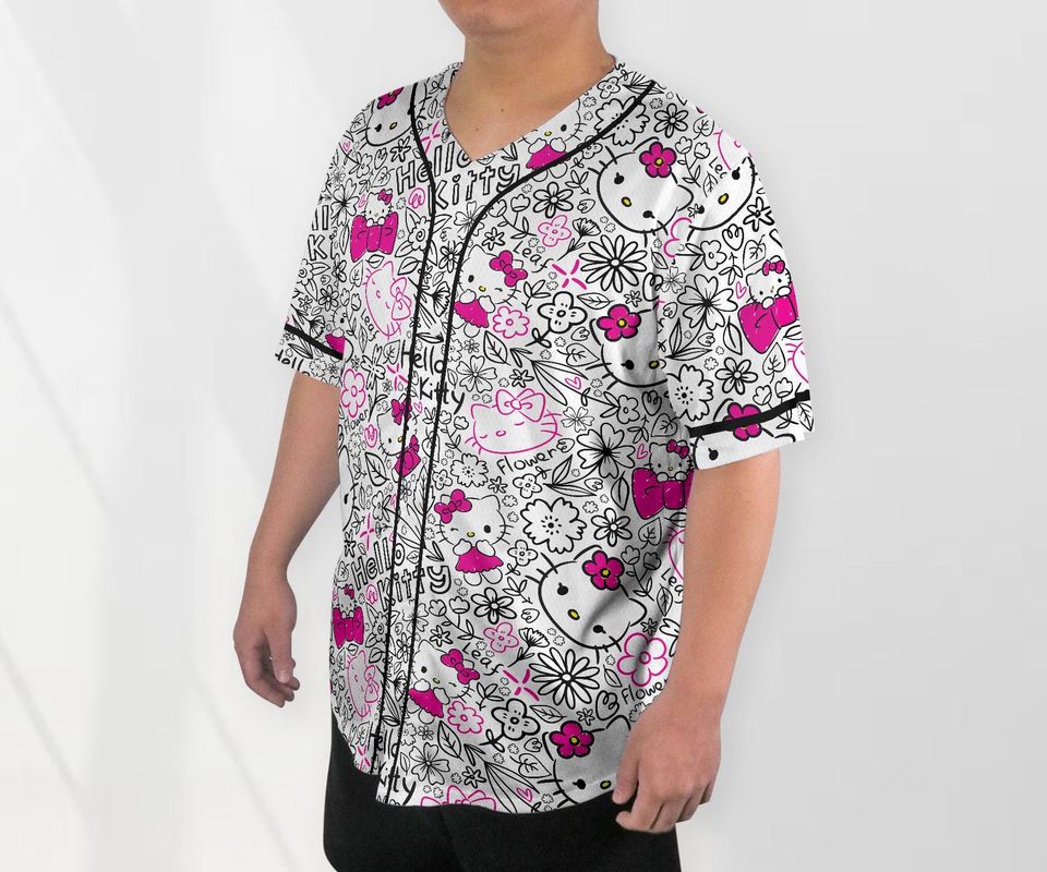 Hello Kitty Baseball Jersey Shirt Tropical Kitty Cat Family Tee