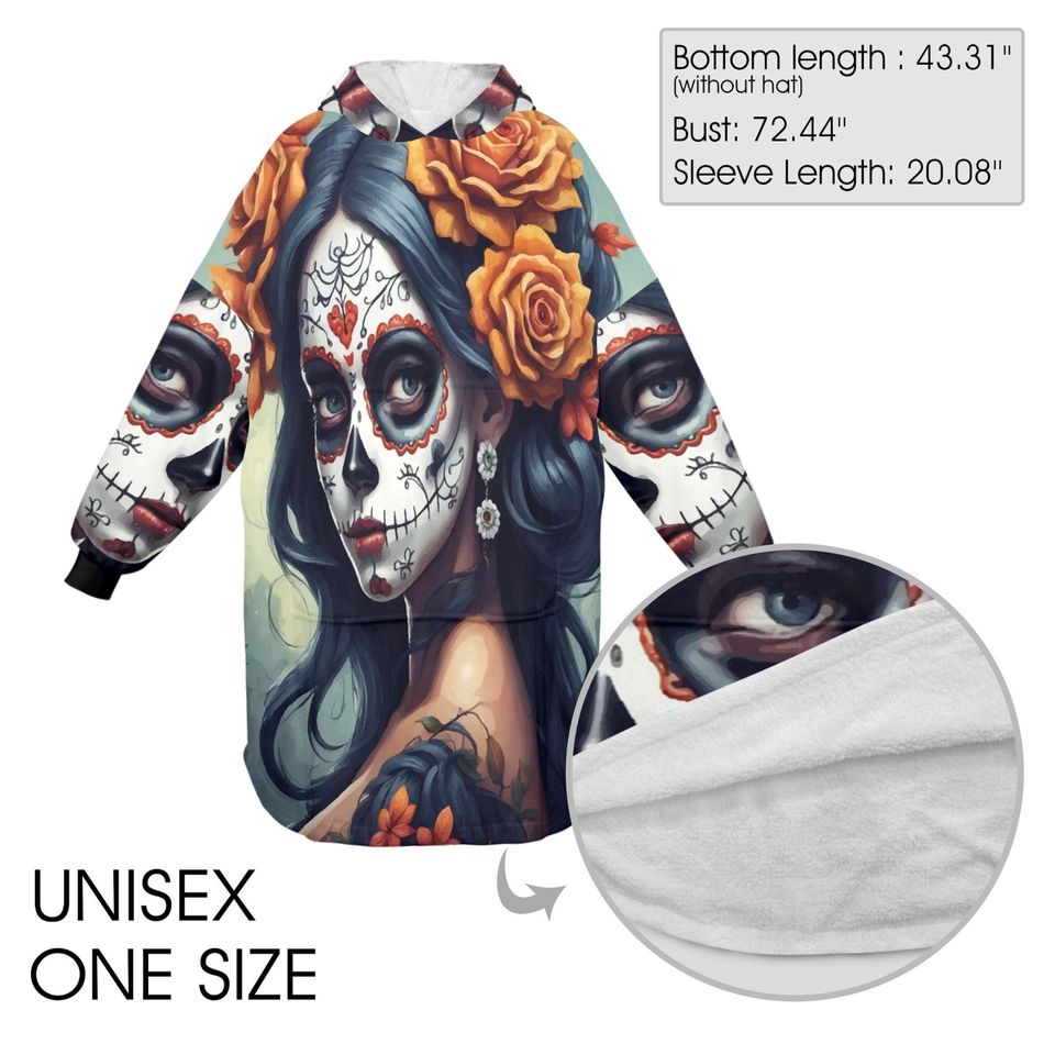 Da De Los Muertos Blanket Hoodie Personalized Chicano Blanket