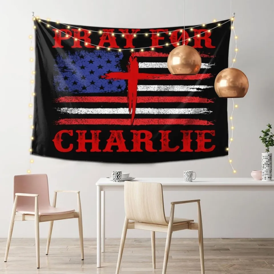 Marat Pray For Charlie Kirk Tapestry, God Bless Wall Banner Decor