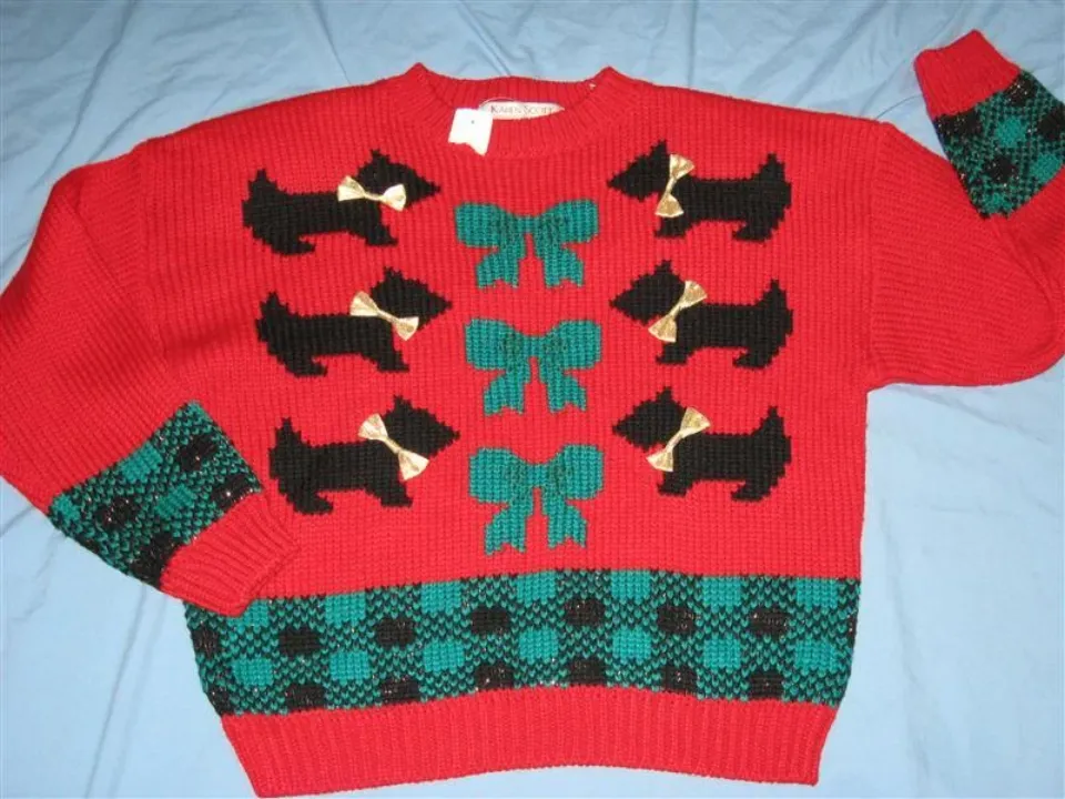 Karen Scott Sweater Women Petite L PL Scottie Dog 1980s NOS Ugly Christmas VNTG