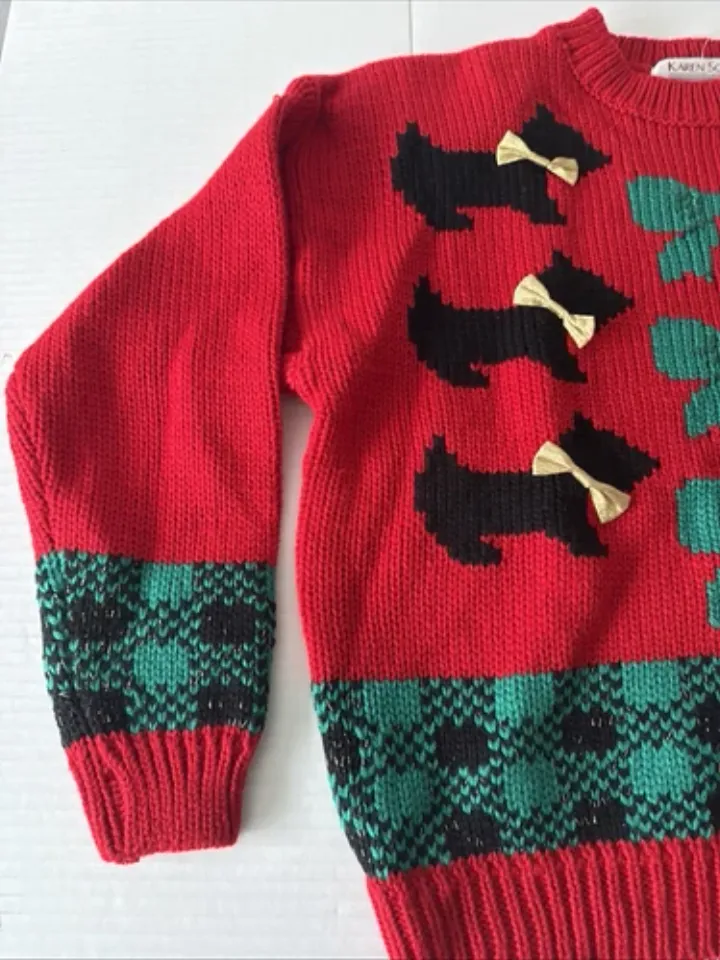 Karen Scott Sweater Women Petite L PL Scottie Dog 1980s NOS Ugly Christmas VNTG