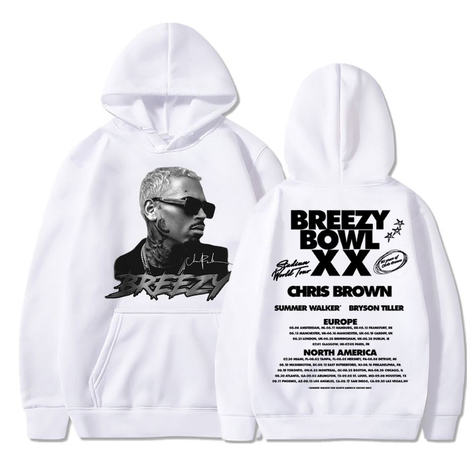 Chris Brown Breezy Bowl XX 2025 Concert Tour Hoodie Hip Hop Retro Men Women Sweatshirt Oversized Fleece Warm Pullover Streetwear