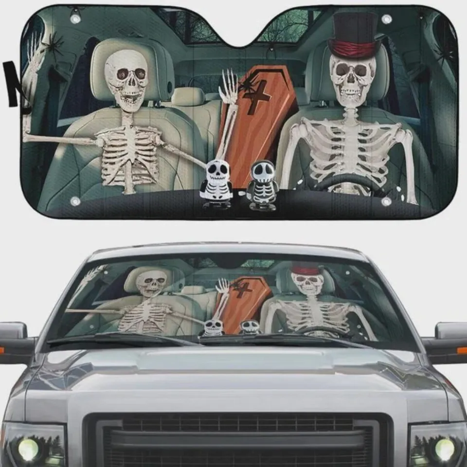 Happy Halloween, Halloween Skeleton Custom Car Auto Sunshade pattern, Horror Hal