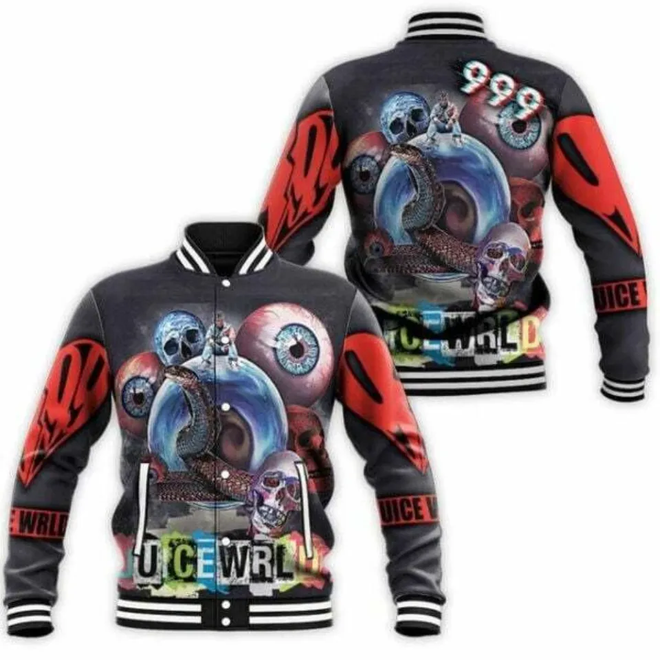 Juice Wrld 999 Creepy Snake Eye Rap Style Baseball Jacket