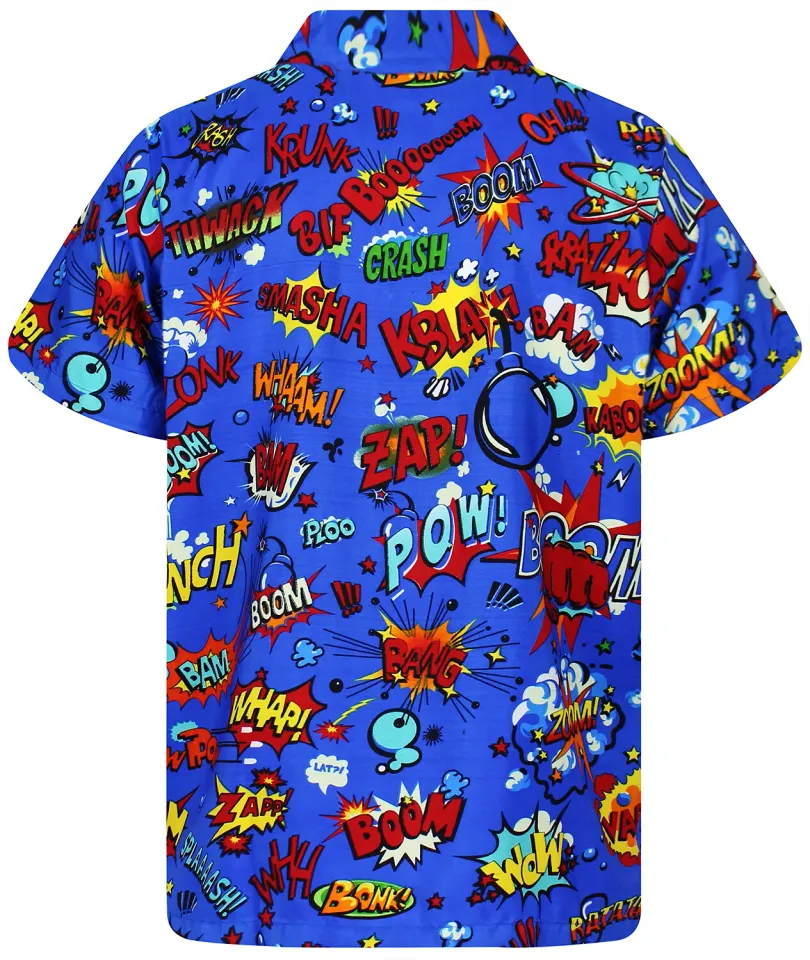 Funky Hawaiian Shirt Boom Bang Comic Multi Blue Men’s Casual Shirt