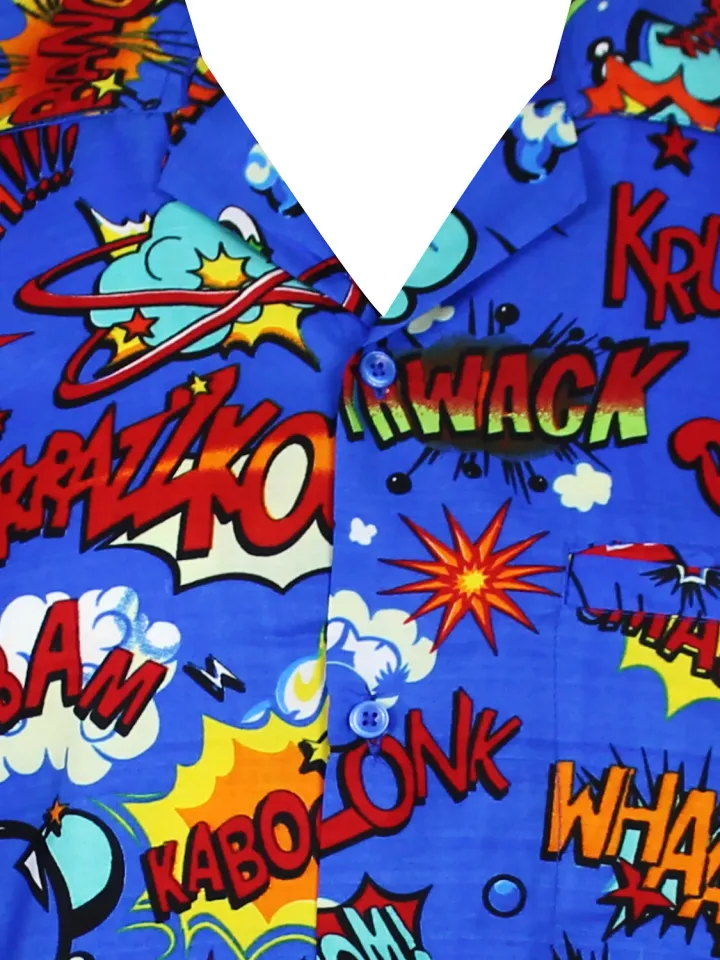 Funky Hawaiian Shirt Boom Bang Comic Multi Blue Men’s Casual Shirt