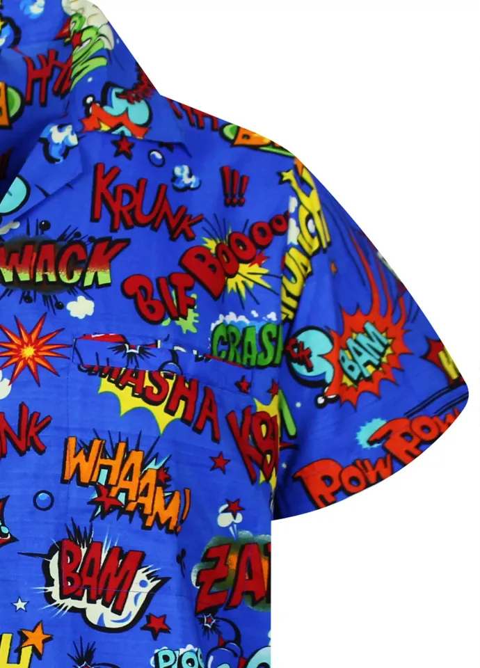 Funky Hawaiian Shirt Boom Bang Comic Multi Blue Men’s Casual Shirt
