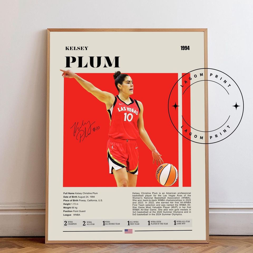 Kelsey Plum WNBA Poster: Mid-Century Modern Basketball Art Print