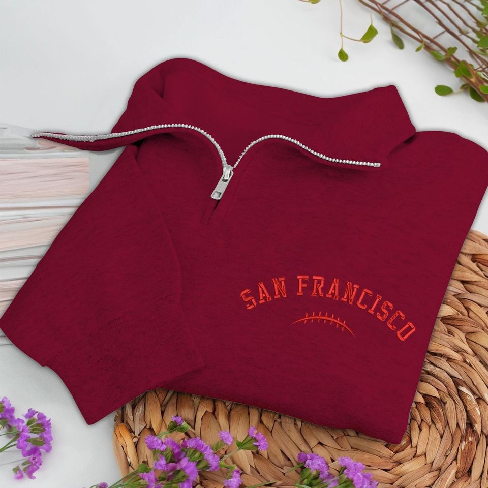 Embroidered San Francisco Football Quarter-Zip Sweatshirt: Cozy Game Day Pullover