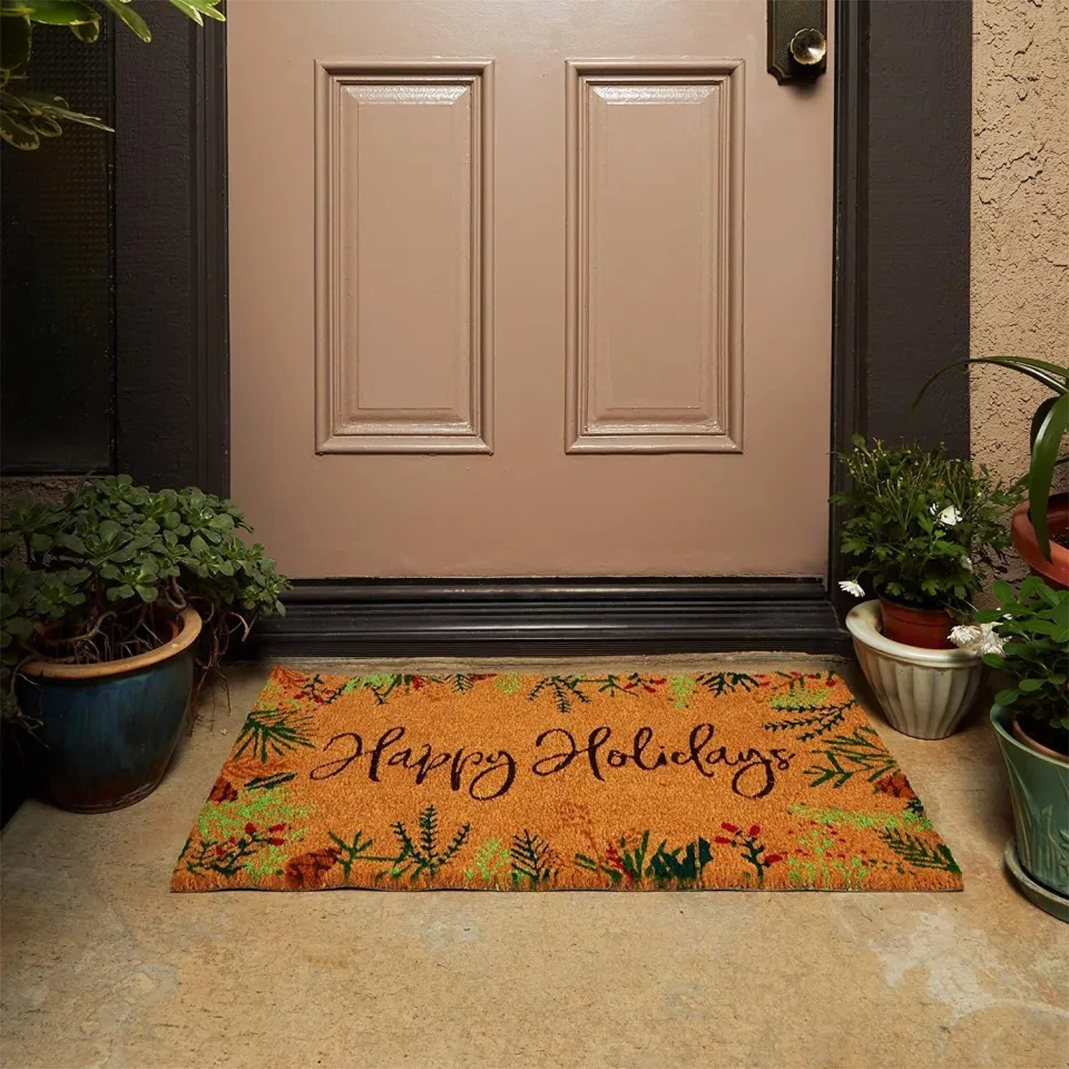 Christmas Welcome Coir Door Mat for Indoor and Outdoor Holiday Decor
