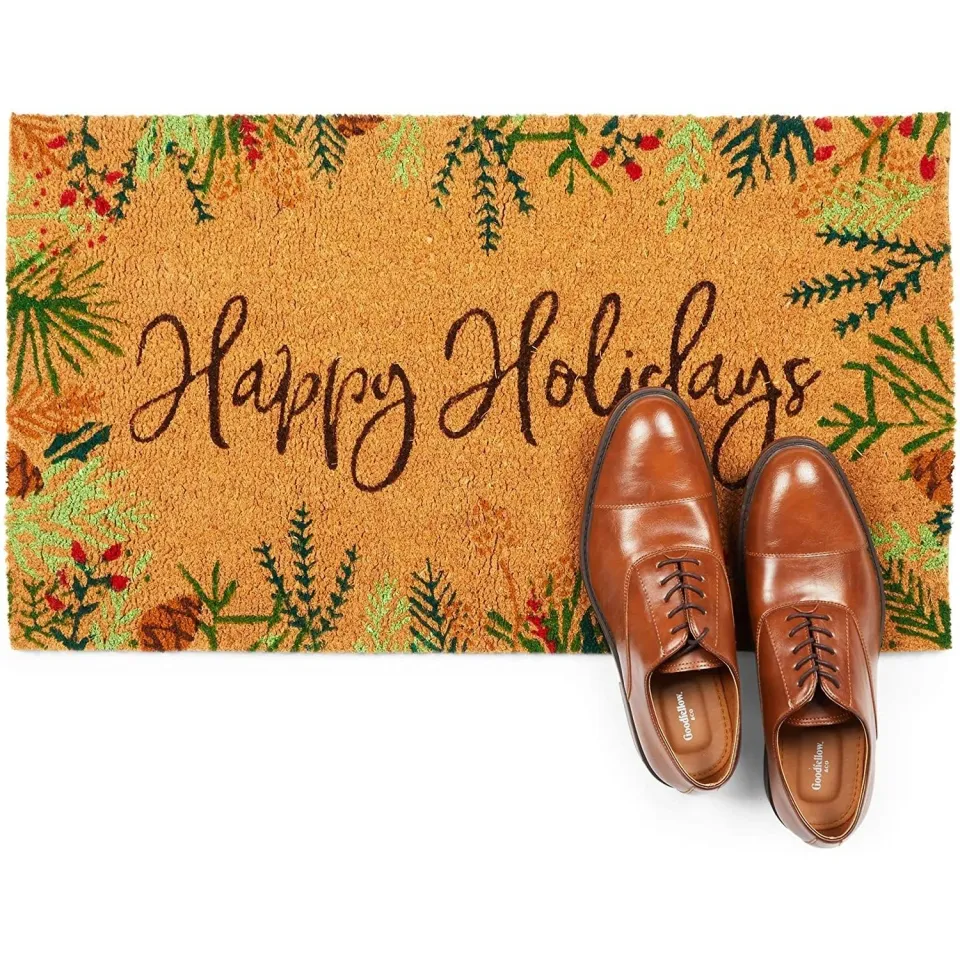 Christmas Welcome Coir Door Mat for Indoor and Outdoor Holiday Decor