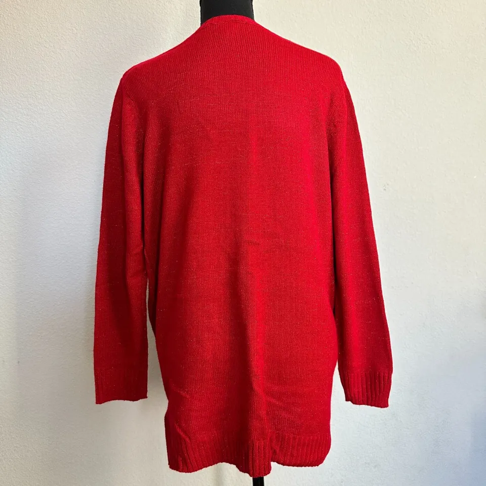 Holiday Time Sweater Women 1X Plus Ugly Christmas Tree Sequin Knit Red Pullover