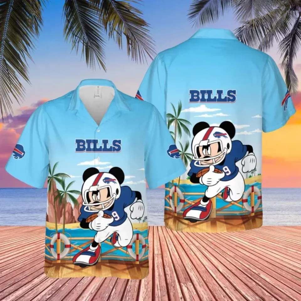 Buffalo Mickey Football Ocean View Summer Aloha Unisex Hawaiian Shirt, Gift for Fan