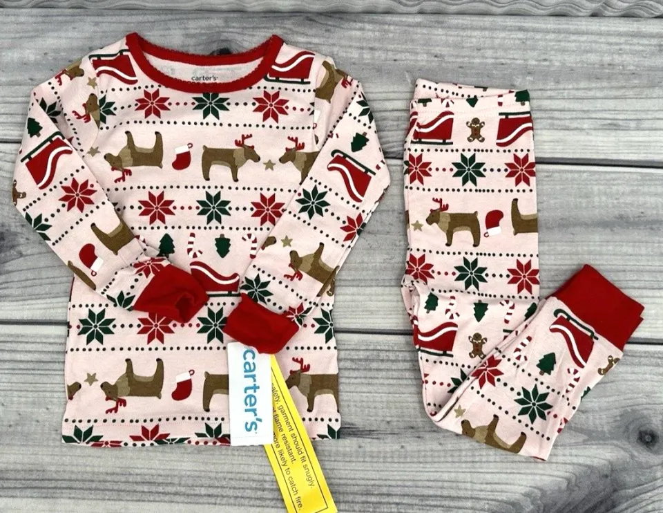 CARTER'S FAIR ISLE CHRISTMAS PAJAMA SET Toddler Girl Size 2T PINK