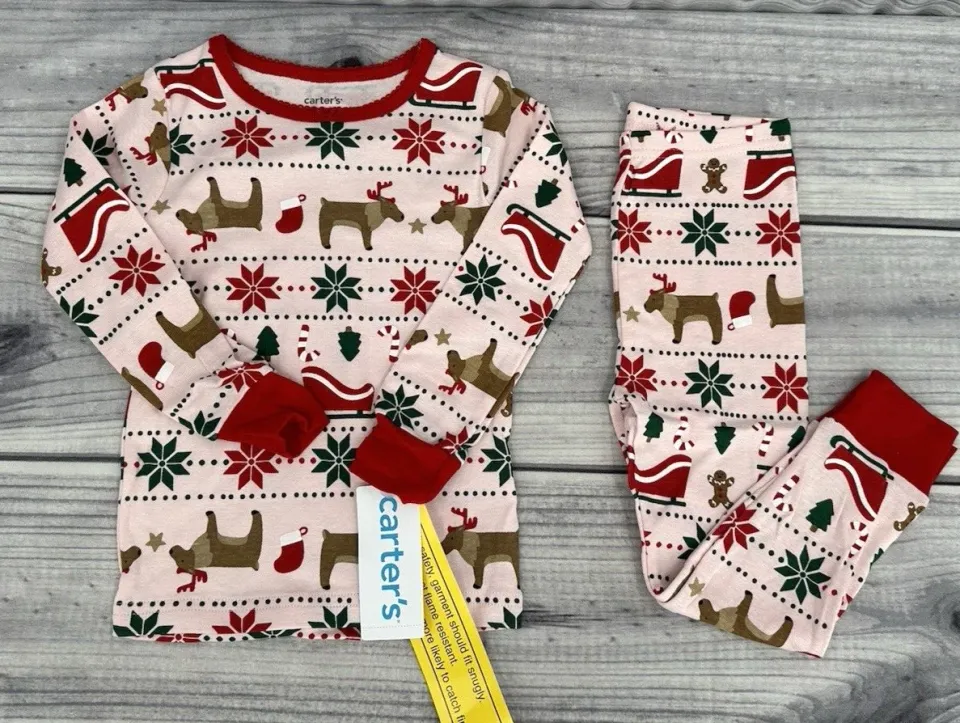 CARTER'S FAIR ISLE CHRISTMAS PAJAMA SET Toddler Girl Size 2T PINK